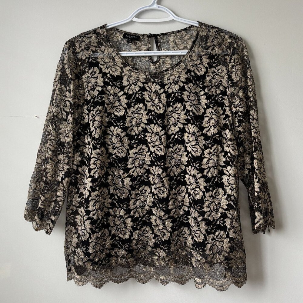 Talbots 2 Pc Black and Gold Lace Blouse